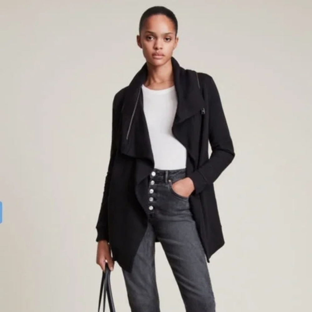 All Saints Womens Zipper Cardigan Elegant Black Size Small